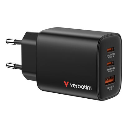 verbatim-gan-iii-essentials-charger-3-port-65w-usb-a-c-negro