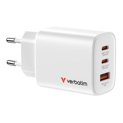 verbatim-gan-iii-essentials-charger-3-port-65w-usb-a-c-blanco