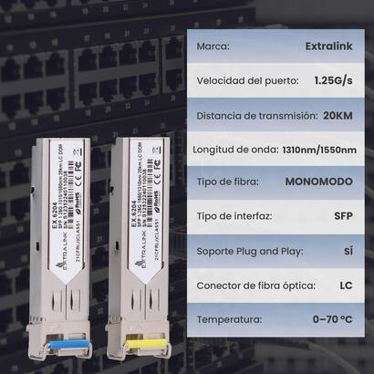 extralink-sfp-modulo-sfp-wdm-125g-13101550nm-single-mode-20km-lc-ddm-pair