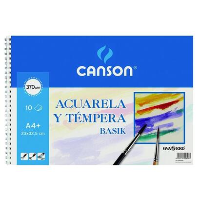 pack-de-10-unidades-canson-bloc-acuarela-y-tempera-basik-espiral-10-hojas-370gr-23x325cm