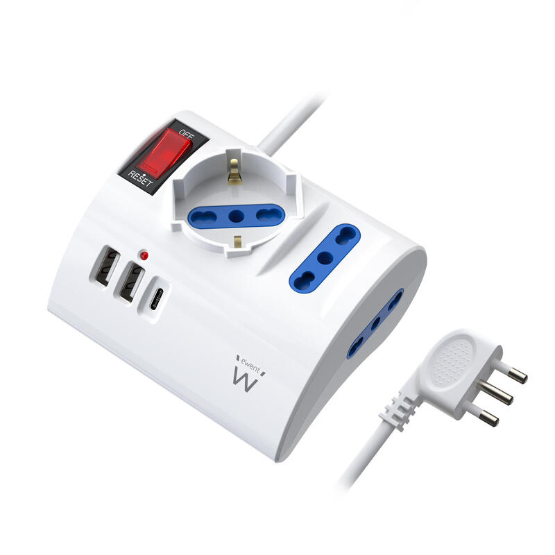 regleta-ewent-con-6-tomas-de-sobremesa-2-tomas-l-1-toma-lf-schuko-2x-usb-a-1x-usb-c-enchufe-italiano-plano
