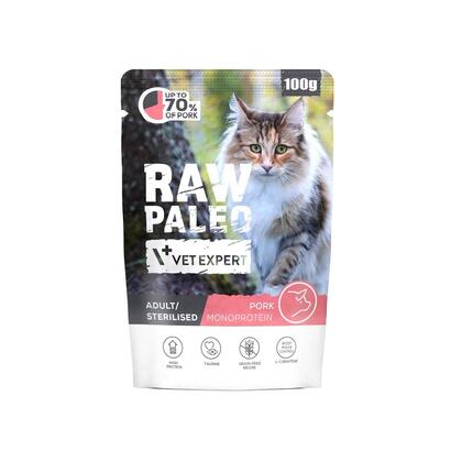 vetexpert-raw-paleo-adult-sterilised-pork-comida-humeda-para-gatos-100g