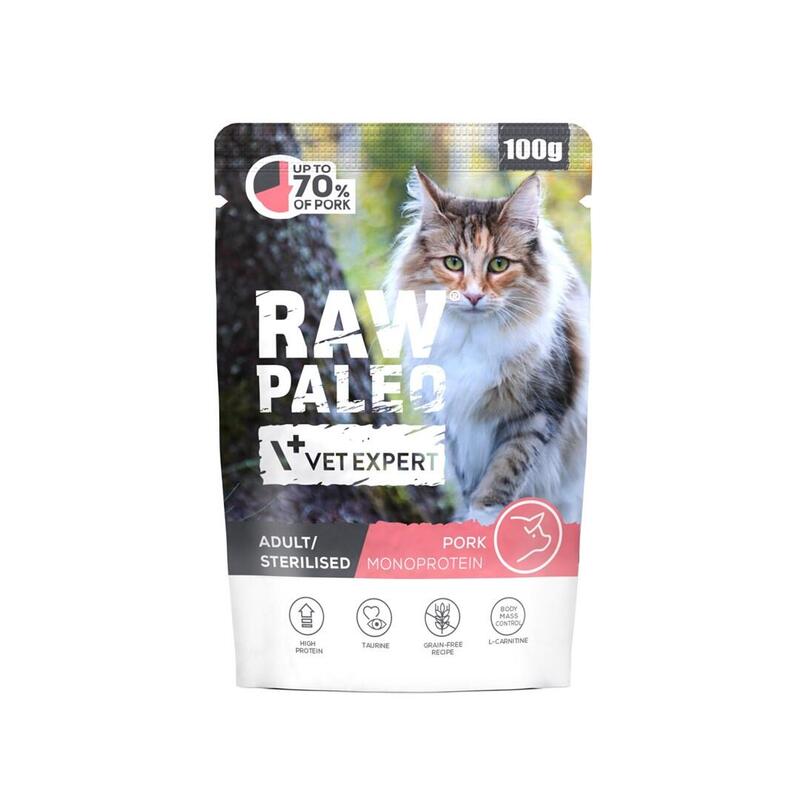 vetexpert-raw-paleo-adult-sterilised-pork-comida-humeda-para-gatos-100g