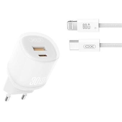 xo-l151-cargador-de-corriente-30w-usb-a-y-usb-c-gan-incluye-cable-usb-c-a-lightning-blanco