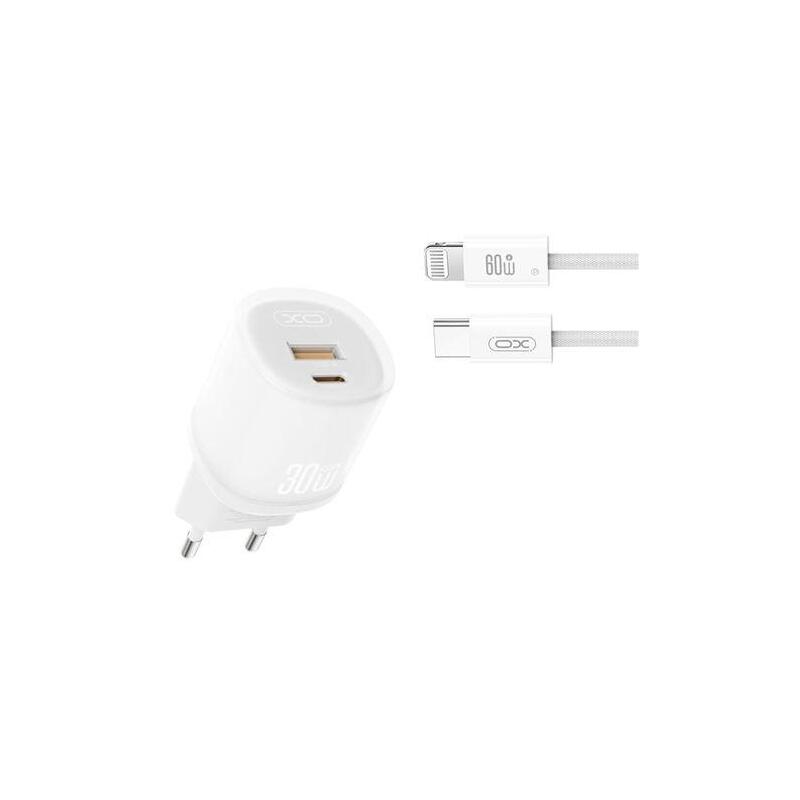 xo-l151-cargador-de-corriente-30w-usb-a-y-usb-c-gan-incluye-cable-usb-c-a-lightning-blanco