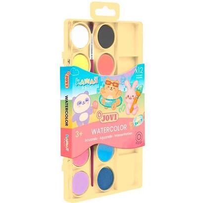 jovi-acuarelas-kawaii-en-pastillas-22mm-con-pincel-csurtidos-estuche-12-ud