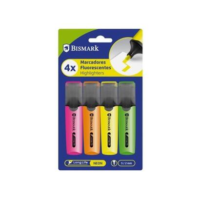 bismark-pack-de-4-marcadores-fluorescentes-punta-biselada-2-5mm-aprox-tinta-base-de-agua-larga-duracion-