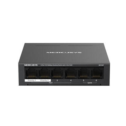 switch-poe-no-gestionable-mercusys-ms106p-6p-6xrj45-100mbps-poe-40w-250m