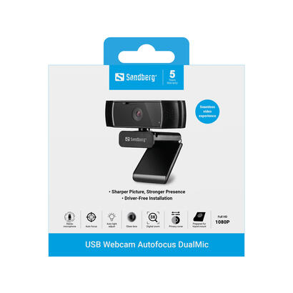 sandberg-usb-webcam-autofocus-dualmic-camara-web-207-mp-1920-x-1080-pixeles-usb-20-negro