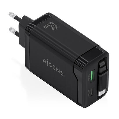 aisens-cargador-gan-65w-1xusb-c-cable-retractil-1xusb-c-pd30-1xusb-a-qc30-negro