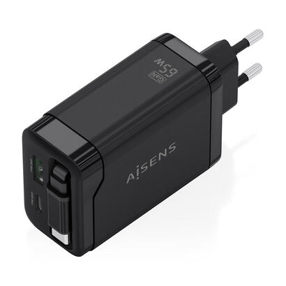 aisens-cargador-gan-65w-1xusb-c-cable-retractil-1xusb-c-pd30-1xusb-a-qc30-negro