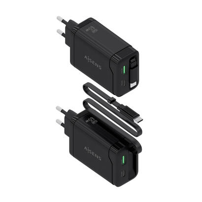 aisens-cargador-gan-65w-1xusb-c-cable-retractil-1xusb-c-pd30-1xusb-a-qc30-negro