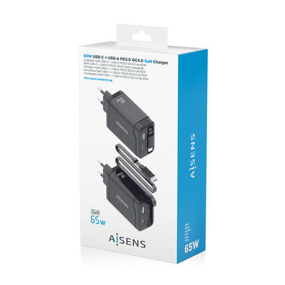 aisens-cargador-gan-65w-1xusb-c-cable-retractil-1xusb-c-pd30-1xusb-a-qc30-negro