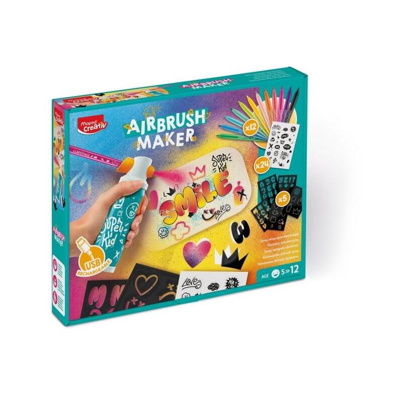 maped-airbrush-maker-kit-de-aerografo-para-niaos-facil-de-usar-con-rotuladores-maped-jungle-pack-de-recambios-para