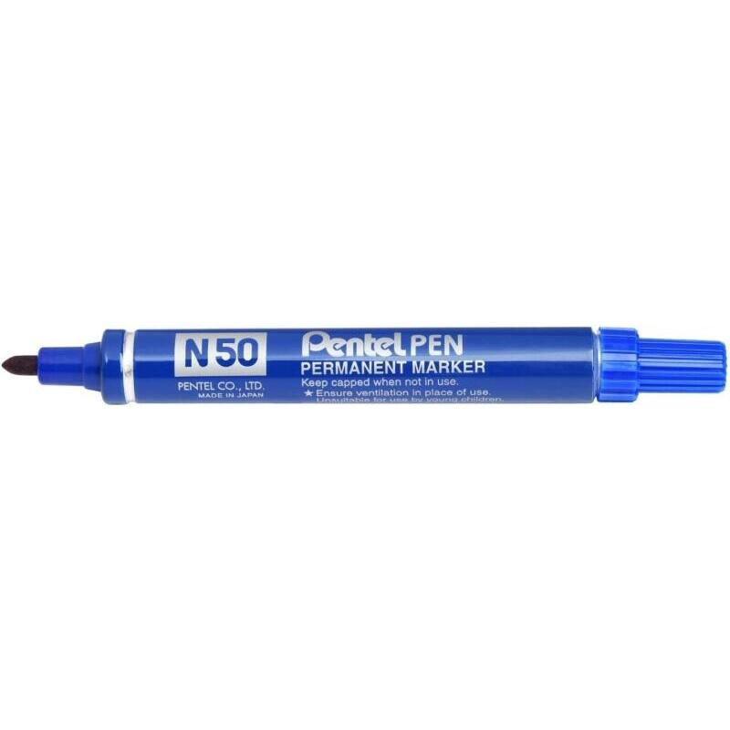 pack-de-12-unidades-pentel-pen-n50-rotulador-permanente-punta-de-43mm-resistente-a-agua-y-luz-azul