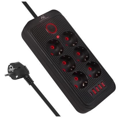 regleta-de-enchufes-maclean-cable-alargador-de-6-tomas-4xusb-110-240v-ca-5060hz-21a-max-2500w-3m-negro-mce391-b
