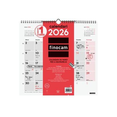 finocam-calendario-de-pared-en-catalan-anual-2026-340x5x330mm-espacio-para-escribir-blanco-y-rojo