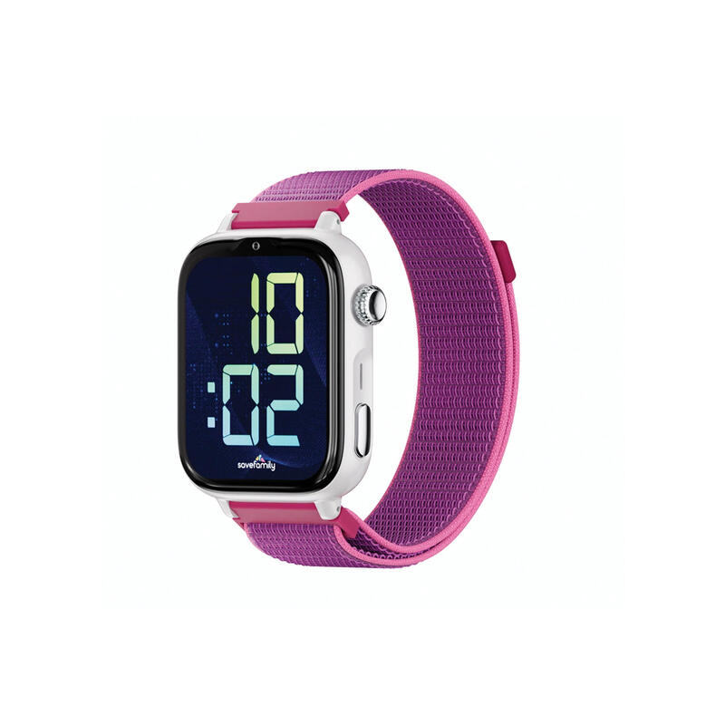 savefamily-reloj-inteligente-infantil-savewatch-plus-2-pantalla-amoled-carcasa-blanca-correa-tela-frambuesa