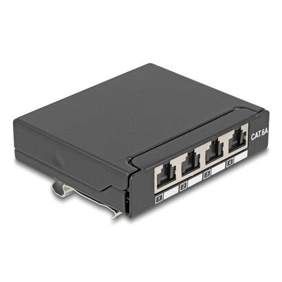 delock-mini-desktop-patchpanel-rj45-hembra-4-port-cat6a-geschirmt-negro