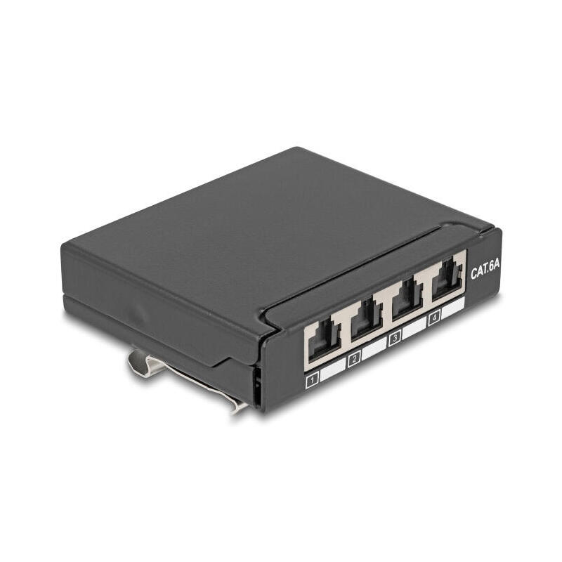 delock-mini-desktop-patchpanel-rj45-hembra-4-port-cat6a-geschirmt-negro