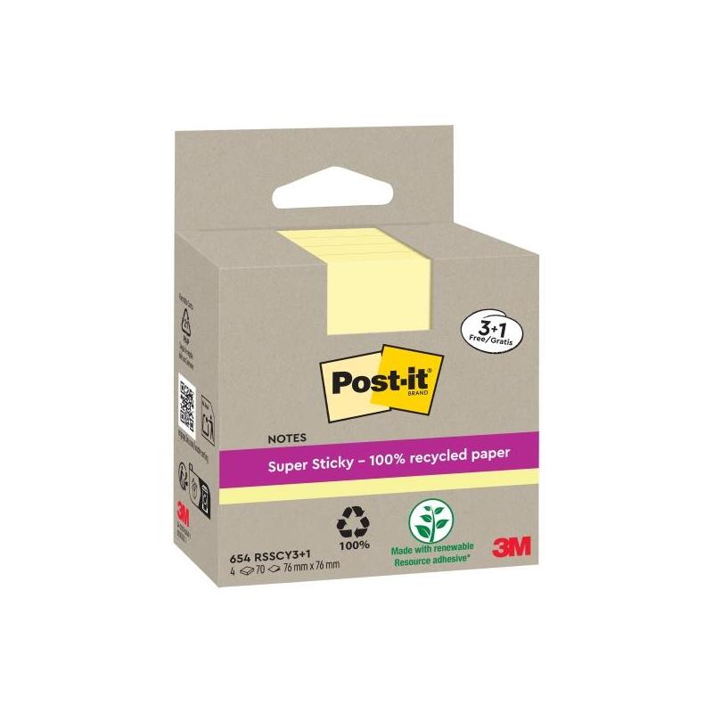 post-it-super-sticky-pack-de-4-blocs-de-70-notas-adhesivas-recicladas-forma-cuadrada-76x76mm-amarillo-claro