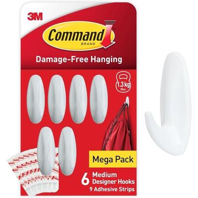 command-pack-de-6-ganchos-de-diseno-medianos-9-tiras-adhesivas-soportan-hasta-13kg-blanco