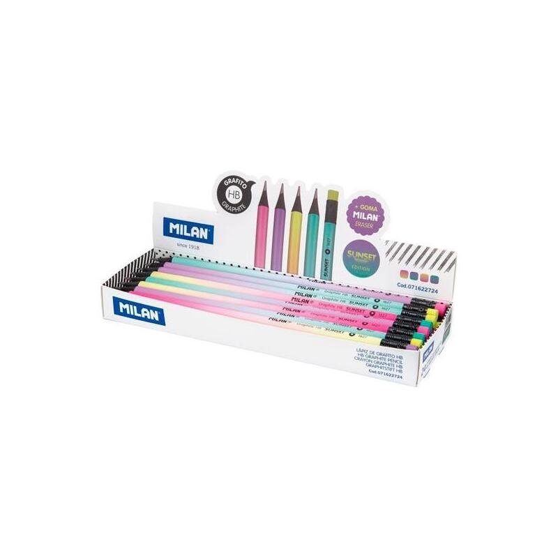 milan-sunset-expositor-con-24-lapices-de-grafito-hb-goma-incorporada-forma-redonda-colores-surtidos