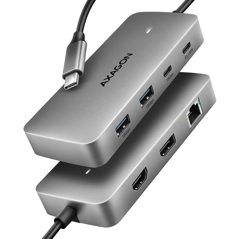 axagon-hub-usb-hmc-cub83x2-usb-10gbps-hub-2x-usb-a-usb-c-hdmi-dp-4k144hz-rj-45-glan-pd-100w-kabel-usb-c-15cm-alambrico-usb-32-ge