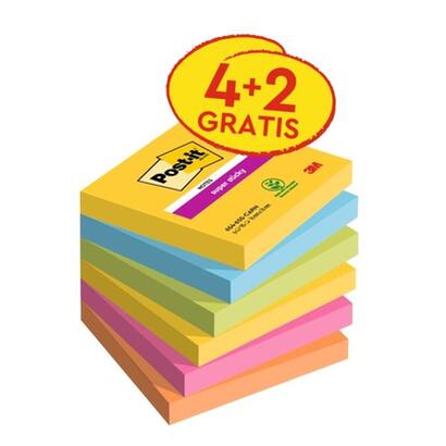 post-it-super-sticky-pack-de-6-blocs-de-90-notas-adhesivas-reposicionables-forma-cuadrada-76x76mm-colores-surtidos