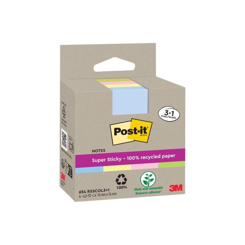 post-it-super-sticky-pack-de-4-blocs-de-70-notas-adhesivas-recicladas-forma-cuadrada-76x76mm-colores-surtidos