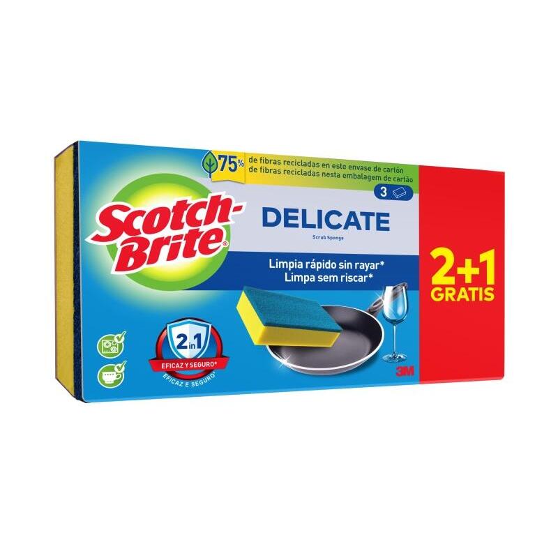 scotch-brite-delicate-pack-de-3-estropajos-de-cocina-promocion-2-1-gratis-no-raya-amarillo