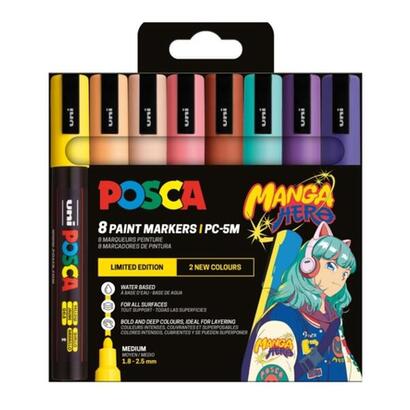 posca-manga-hero-edicion-limitada-pc-5m-pack-con-8-marcadores-de-pintura-punta-de-bala-18-25mm-tinta-base-al-agua