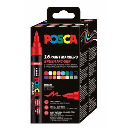 posca-pc-5br-caja-con-16-marcadores-de-pintura-punta-brush-1-4mm-tinta-base-al-agua-resistente-a-la-luz-no