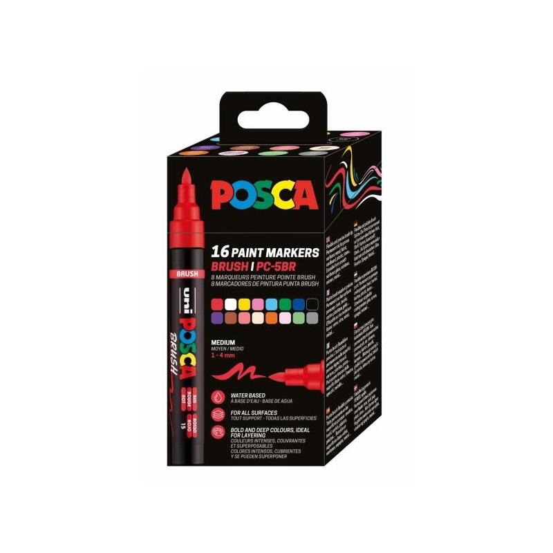 posca-pc-5br-caja-con-16-marcadores-de-pintura-punta-brush-1-4mm-tinta-base-al-agua-resistente-a-la-luz-no