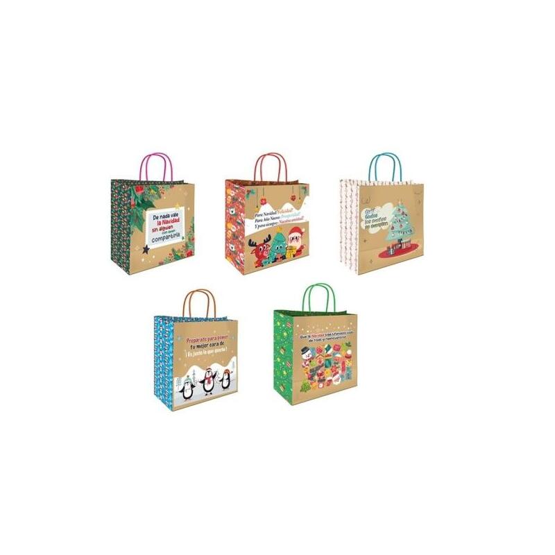 pack-de-25-unidades-bismark-bolsa-de-papel-kraft-con-mensajes-navideaos-medidas-26x8x24cm-5-diseaos-diferentes