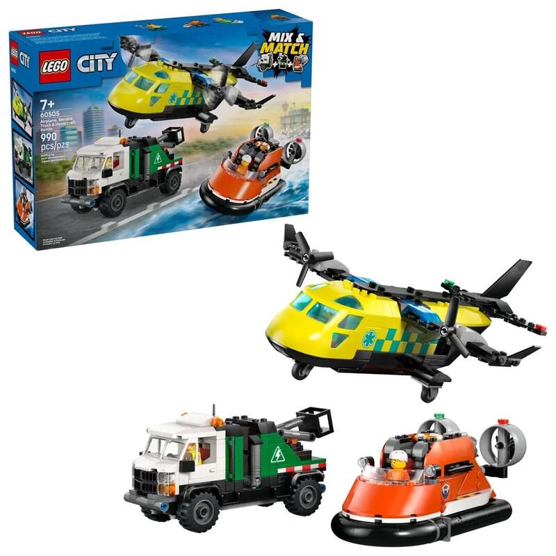 lego-60505-city-kombinationsset-mit-flugzeug-wartungsfahrzeug-und-luftkissenboot-60505