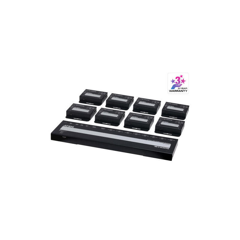 aten-8-port-4k-hdmi-cat-6-splitter-with-8-receivers-kit-with-local-hdmi-output-ir-receivers-and-poc