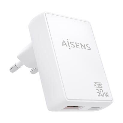 aisens-cargador-de-pared-gan-ultra-delgado-30w-1xusb-c-pd30-qc40-1xusb-a-qc30-blanco
