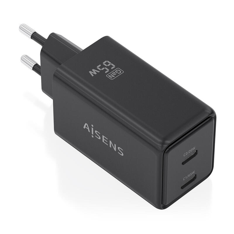aisens-cargador-gan-65w-2xusb-c-pd30-qc40-negro