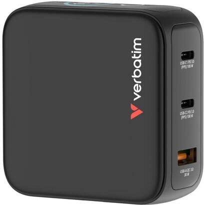 verbatim-mini-gan-charger-3-port-100w-w-display-eu-uk-us