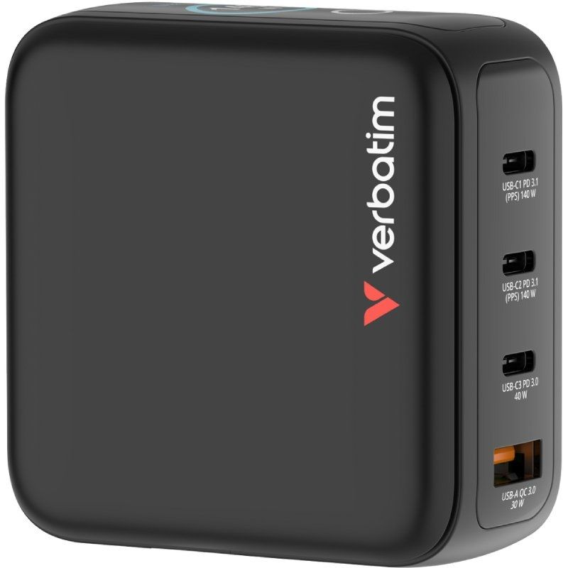 verbatim-mini-gan-charger-4-port-140w-w-display-eu-uk-us