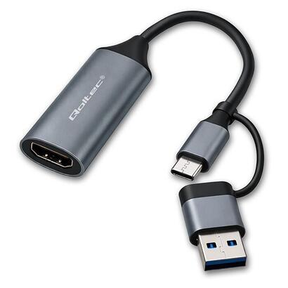 qoltec-53789-adapter-usb-c-usb-a-hdmi-4k-30hz-aluminium