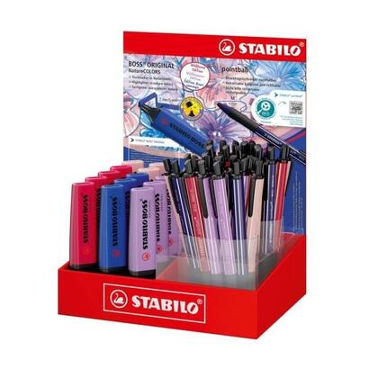 stabilo-boss-naturecolors-wildflower-expositor-con-15-marcadores-boss-38-boligrafos-pointball-tinta-de-los