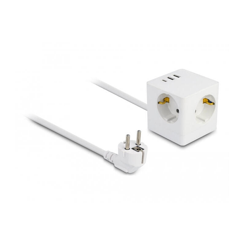 delock-steckdosenwurfel-mit-verlangerungscable-3-fach-mit-kindersicherung-und-usb-cargador-15-m-cable-weiss