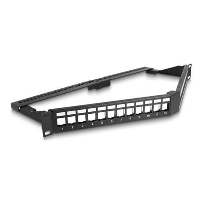 delock-19-keystone-patchpanel-24-port-mit-entlastungsschiene-1-he-gewinkelt-schwarz