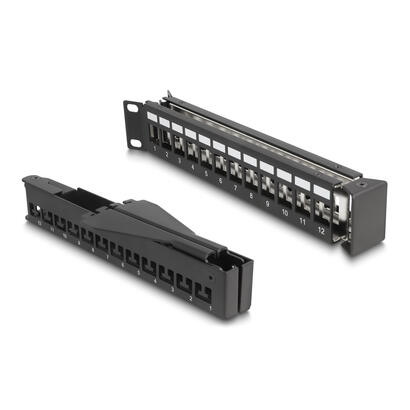 delock-19-keystone-patchpanel-24-port-mit-entlastungsschiene-1-he-gewinkelt-schwarz