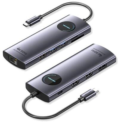 docking-usb-tipo-c-vention-tqwhb-2xhdmi-4k-1xdisplayport-3xusb-1xusb-tipo-c-pd-1xrj45-1xlector-tarjetas-gris