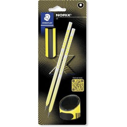 staedtler-norix-pack-de-2-lapices-de-grafito-hb-borrador-sacapuntas-madera-negra-diseao-inteligente