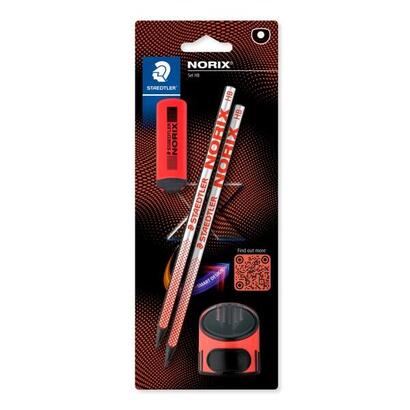 staedtler-norix-pack-de-2-lapices-de-grafito-hb-borrador-sacapuntas-madera-negra-diseao-inteligente
