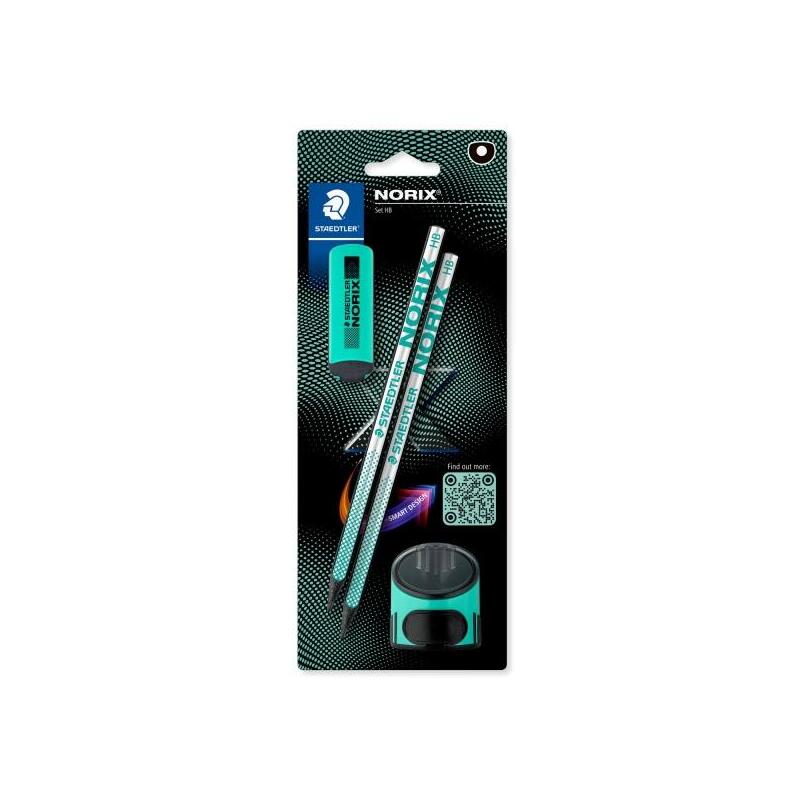 staedtler-norix-pack-de-2-lapices-de-grafito-hb-borrador-sacapuntas-madera-negra-diseno-inteligente